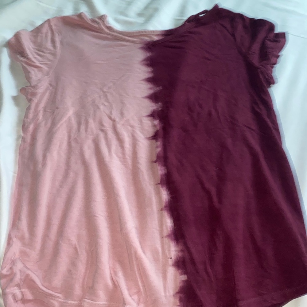 tie dye maroon and pink half n half t shirt